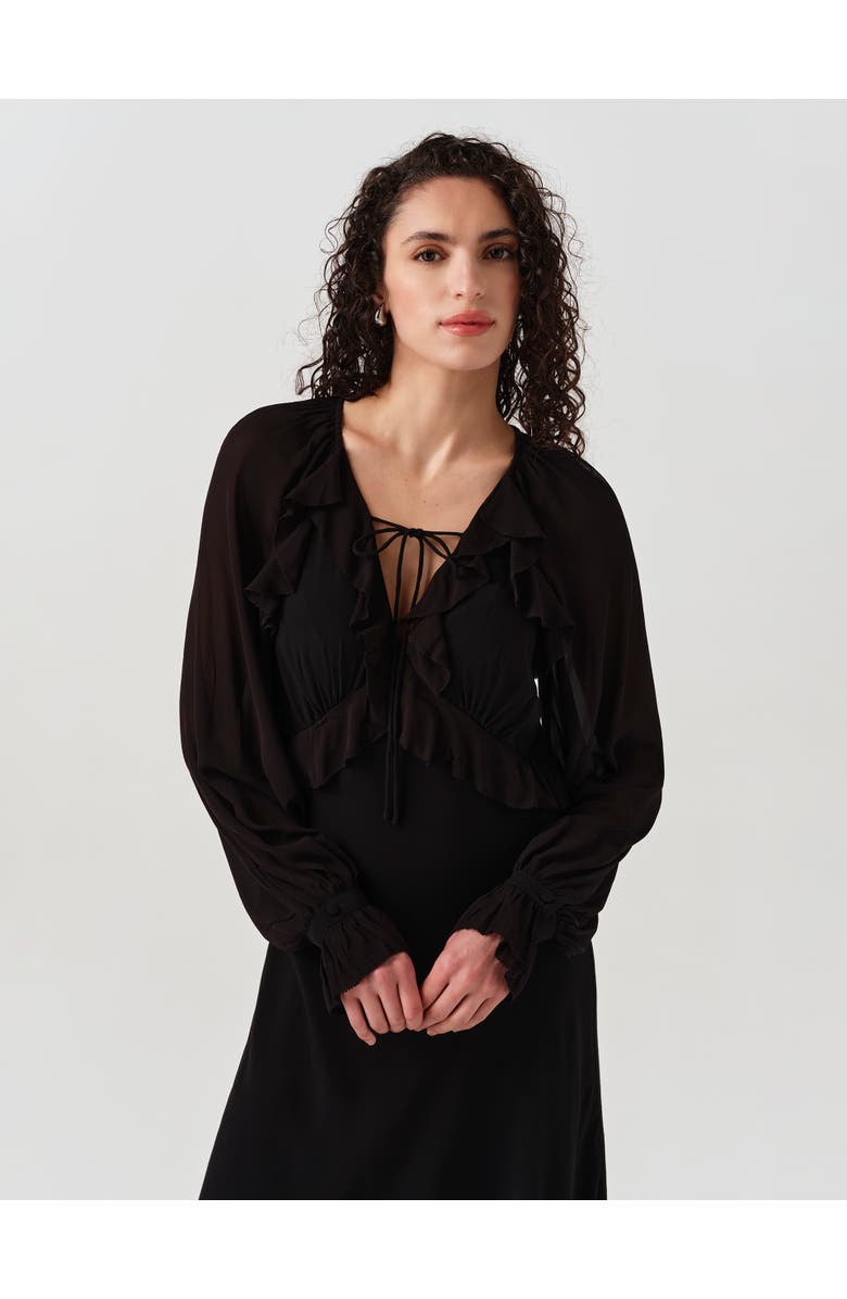 Ghost London Naomi Long Sleeve Frill Midi Dress, Alternate, color,