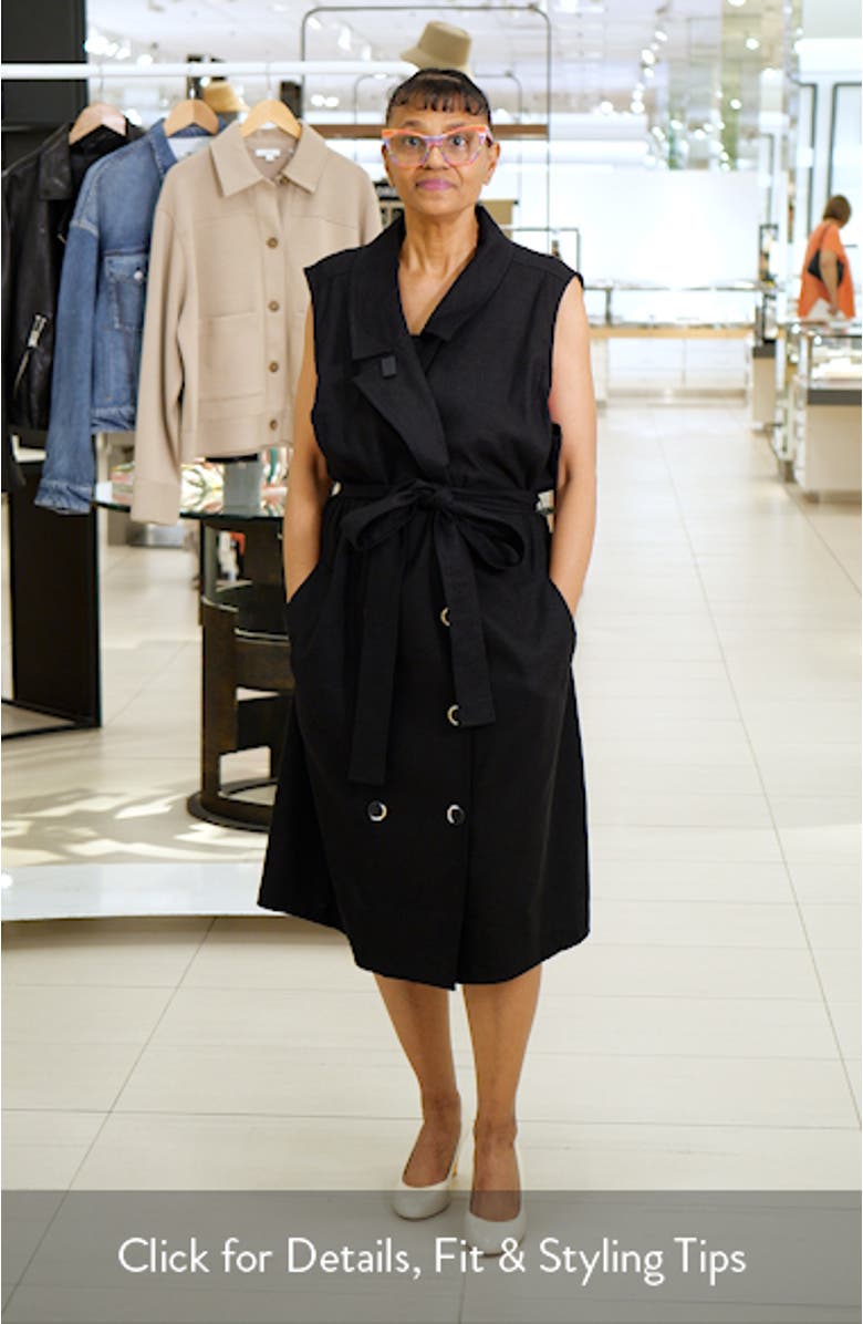 Tie Belt Sleeveless Double Breasted Yarn Dyed Jersey Trench Cocktail Dress, sales video thumbnail