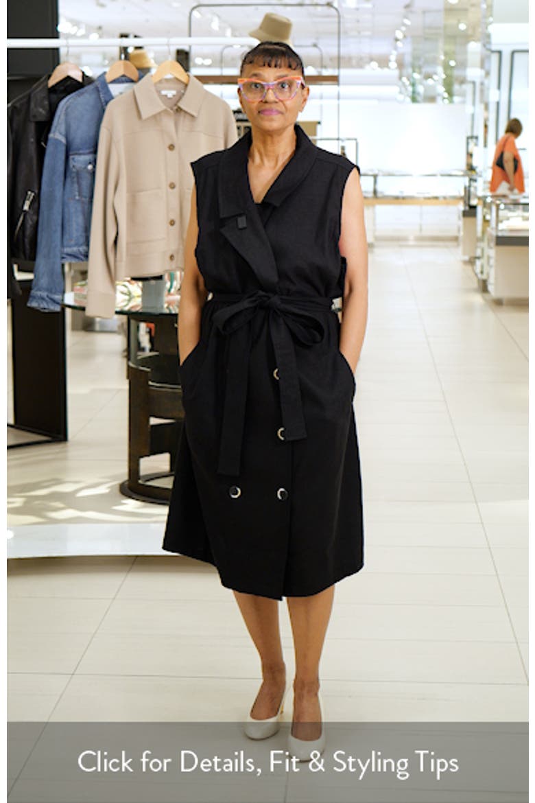 Tie Belt Sleeveless Double Breasted Yarn Dyed Jersey Trench Cocktail Dress video