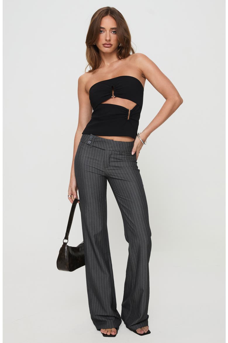 Kinkirk Pinstripe Low Rise Flare Pants, Alternate, color, GREY
