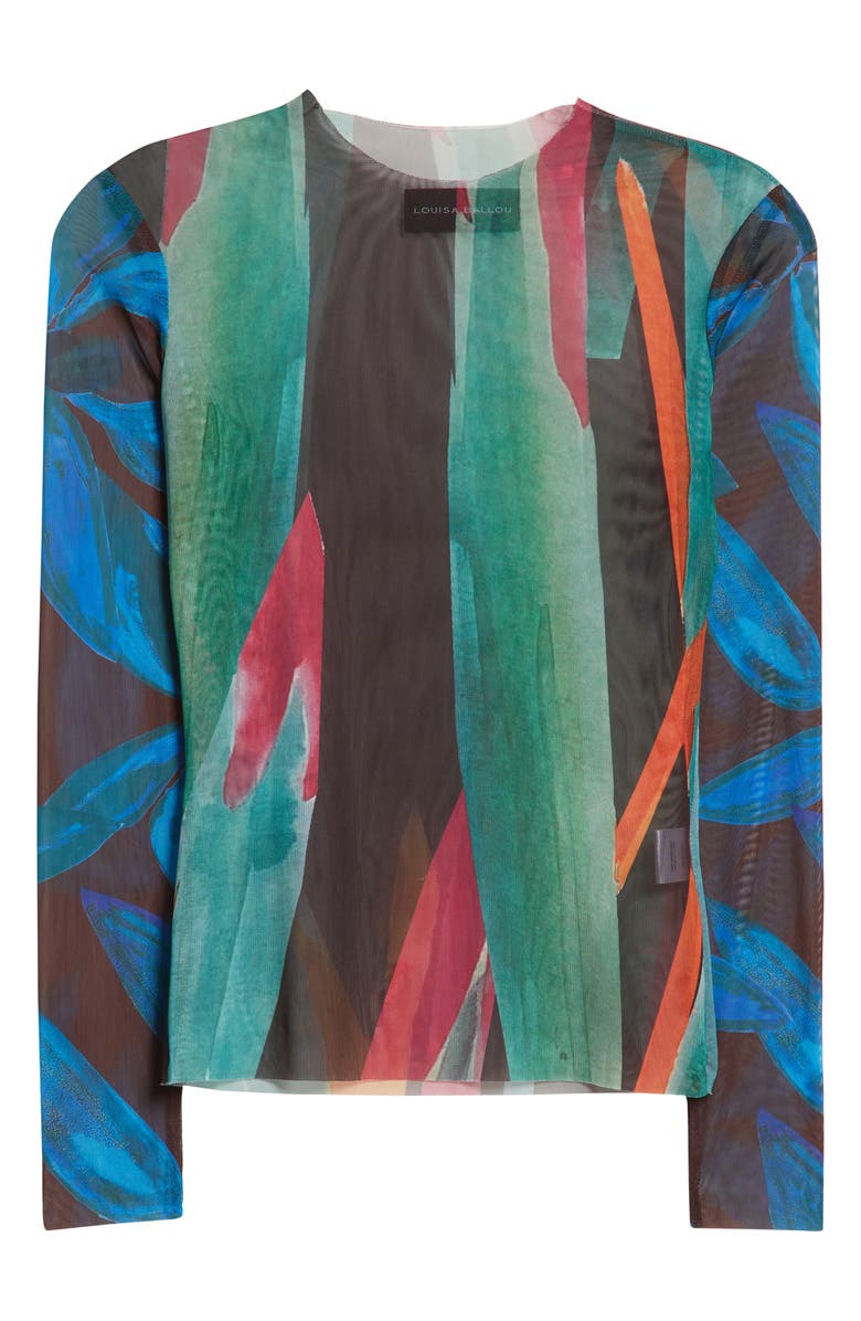 Louisa Ballou Combo Print Long Sleeve Mesh Cover-Up Top, Alternate, color,