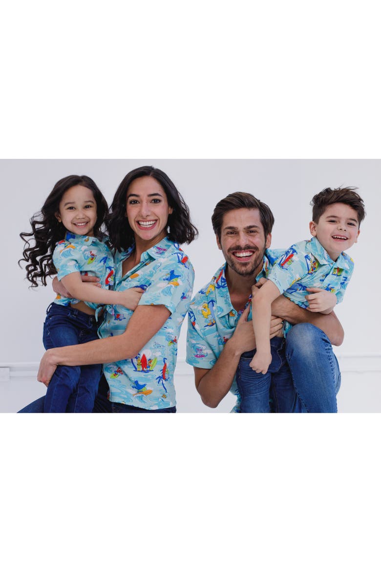 Hawaiian Short Sleeve Button-Down Shirt, Alternate, color, Aqua Wave