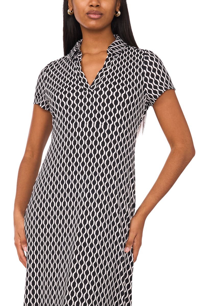 Halogen<sup>®</sup> Allover Print Spread Collar A-Line Dress, Alternate, color, Rich Black