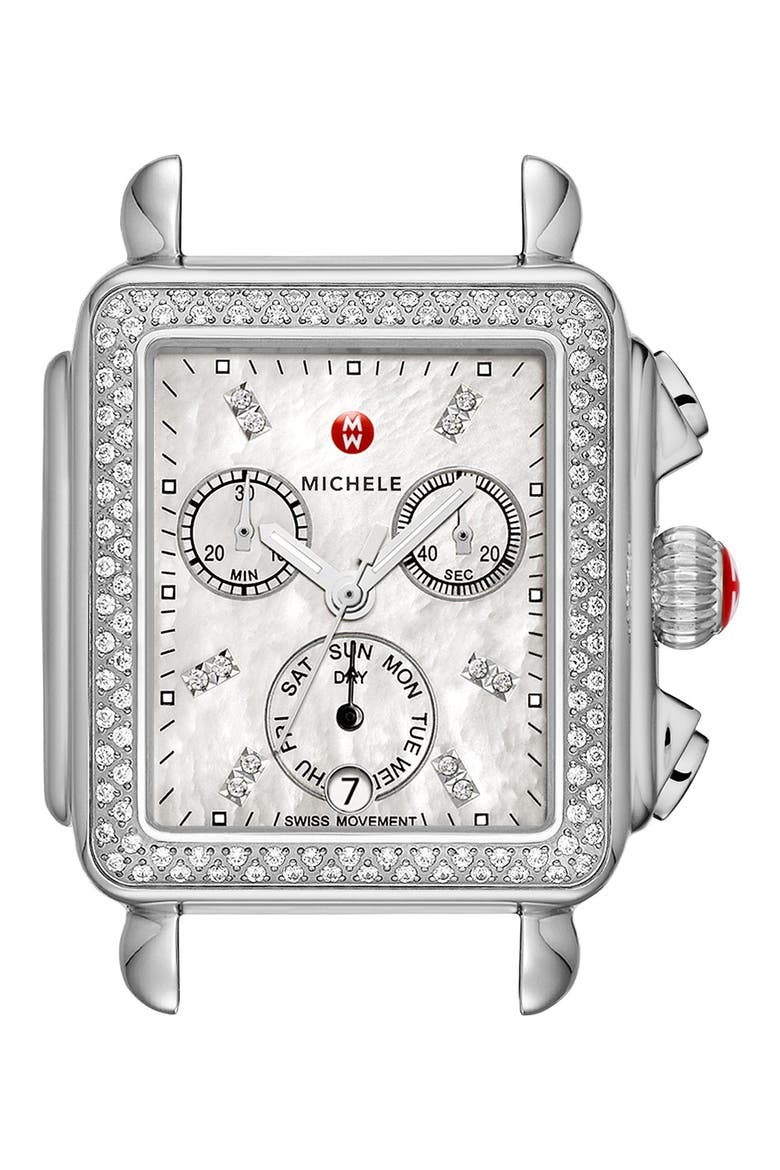 Deco Diamond Diamond Dial Watch Head, 33mm x 35mm, Main, color, SILVER