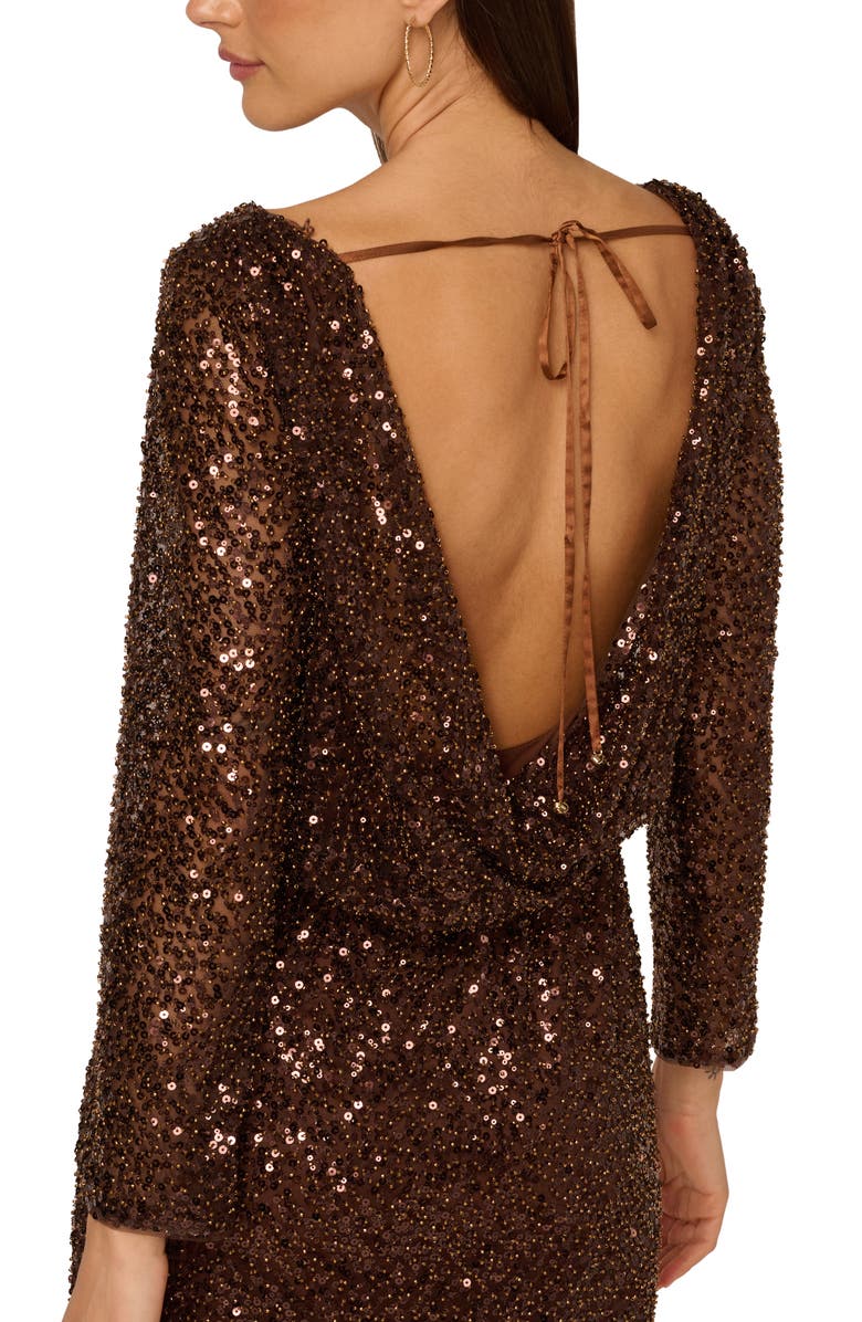 Adrianna Papell Sequin Long Sleeve Minidress, Alternate, color, Timber