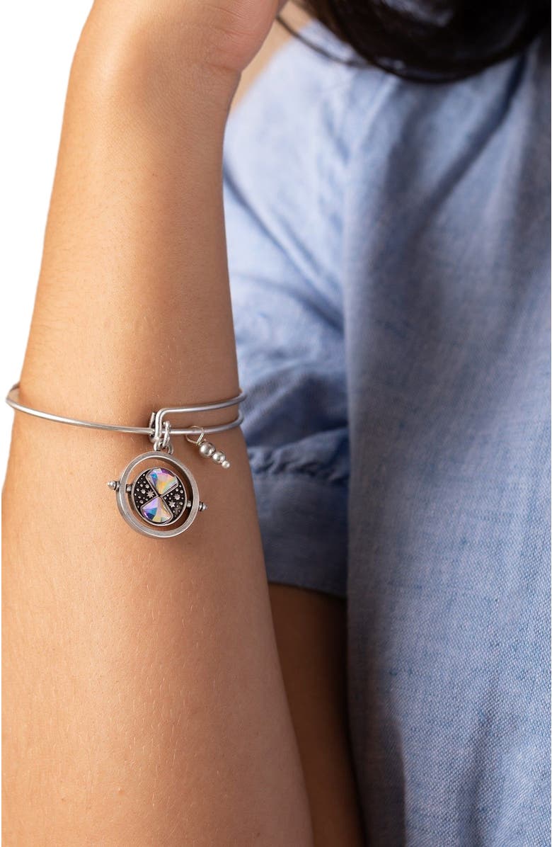 Alex and Ani Harry Potter<sup>™</sup> Time Turner Spinner Charm Bangle Bracelet, Alternate, color, Silver
