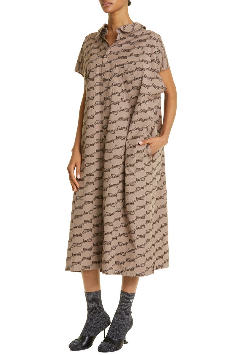 Balenciaga BB Monogram License Logo Cotton Poplin Shirtdress, Alternate, color,