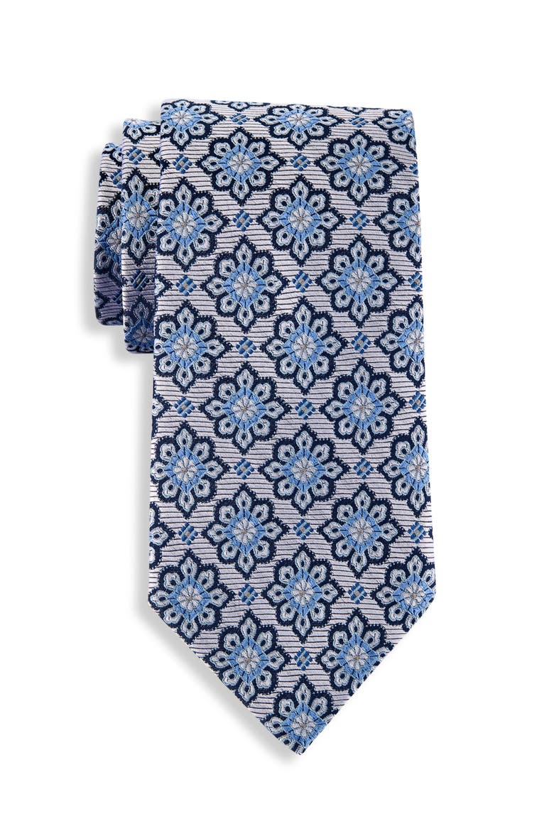Big & Tall Diamond Medallion Silk Tie, Main, color, WHITE
