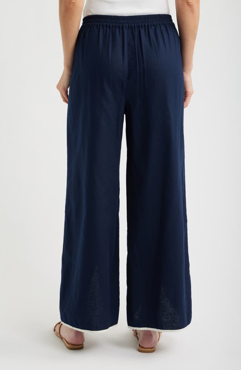 NIC+ZOE Piped High Waist Split Hem Cotton & Linen Pants, Alternate, color, Dark Indigo