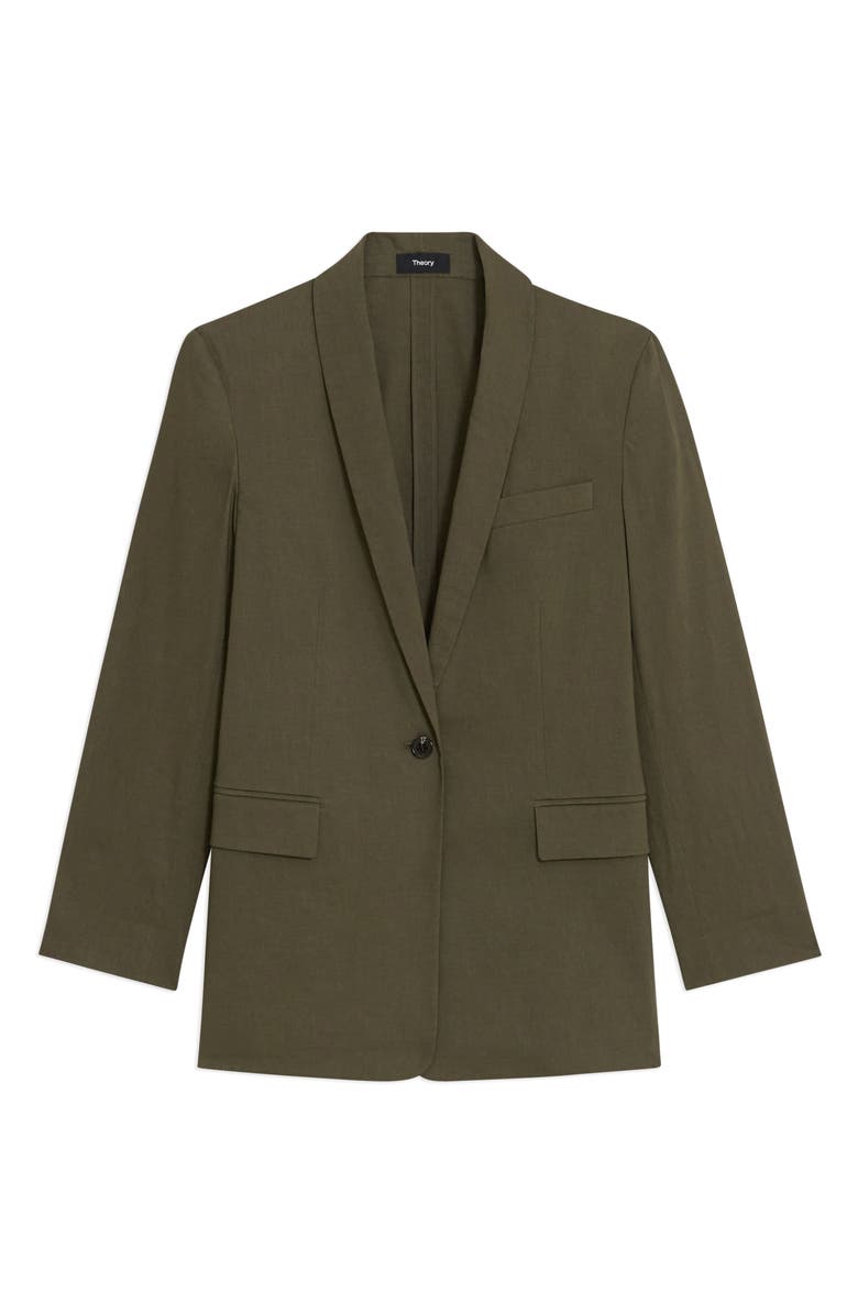 Theory Good Shawl Collar Linen Blend Blazer, Alternate, color, Dark Olive