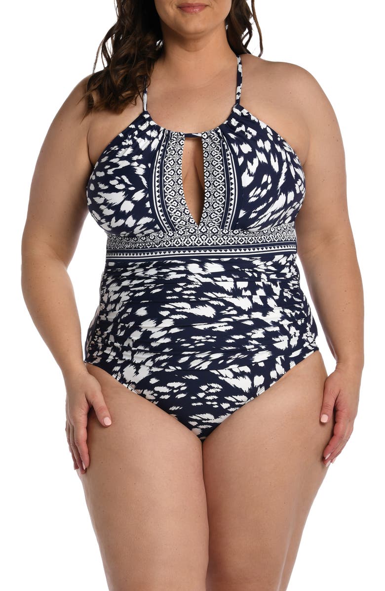 La Blanca Tides High Neck Mio One-Piece Swimsuit, Main, color, 