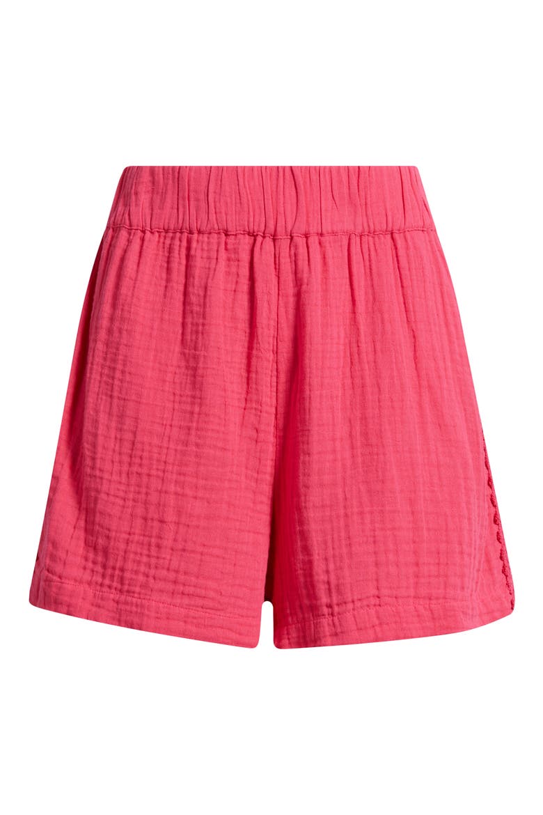 Crochet Trim Cotton Gauze Shorts, Alternate, color, BRIGHT ROSE