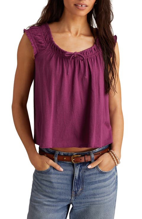 Smocked Tie Neck Cotton Top