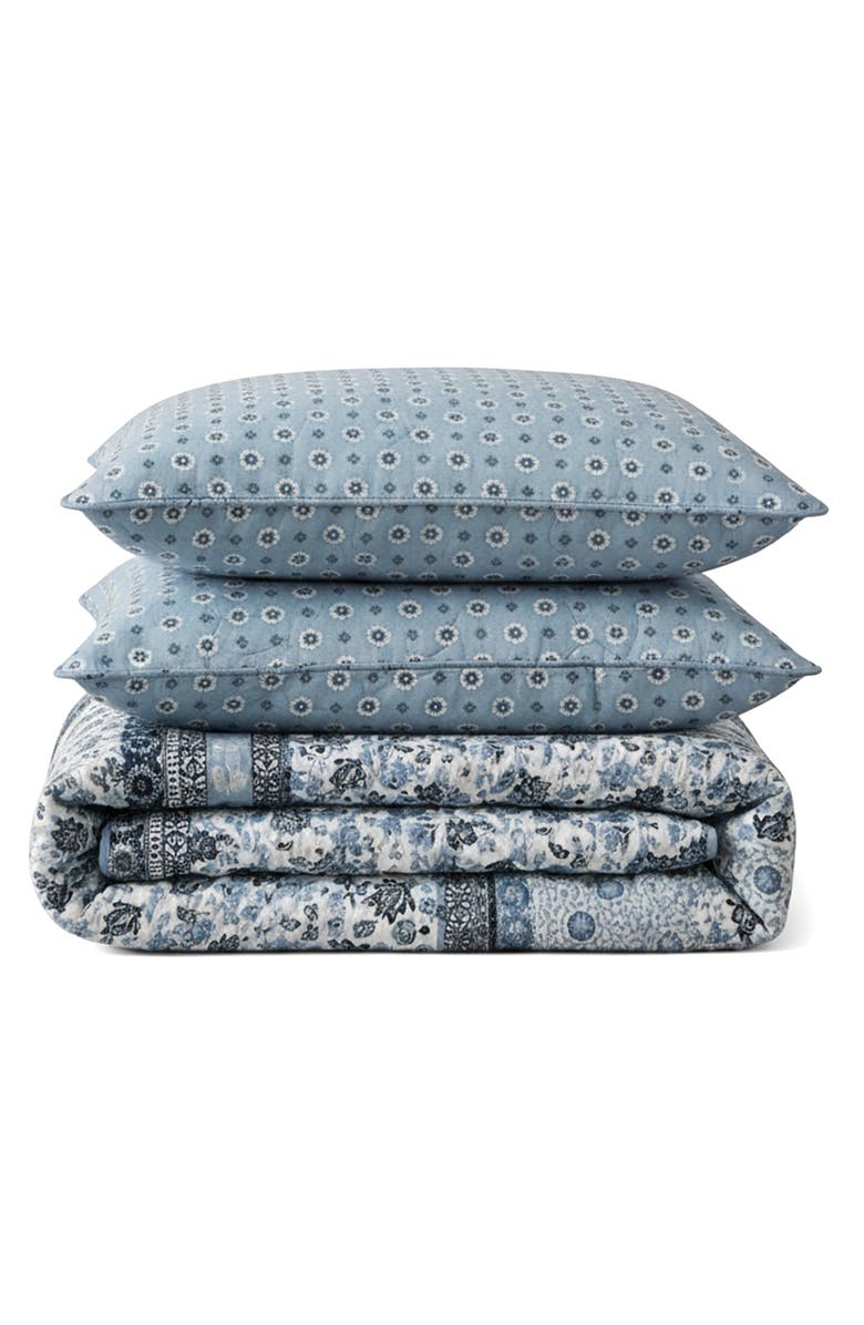 STONE COTTAGE Bexley 136 Thread Cotton Count Quilt Set, Main, color, Dark Blue