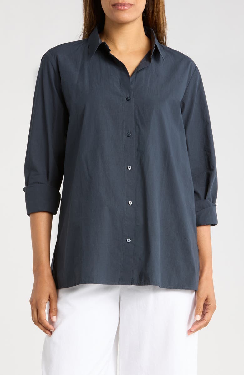 Eileen Fisher Oversize Organic Cotton Button-Up Shirt, Main, color,
