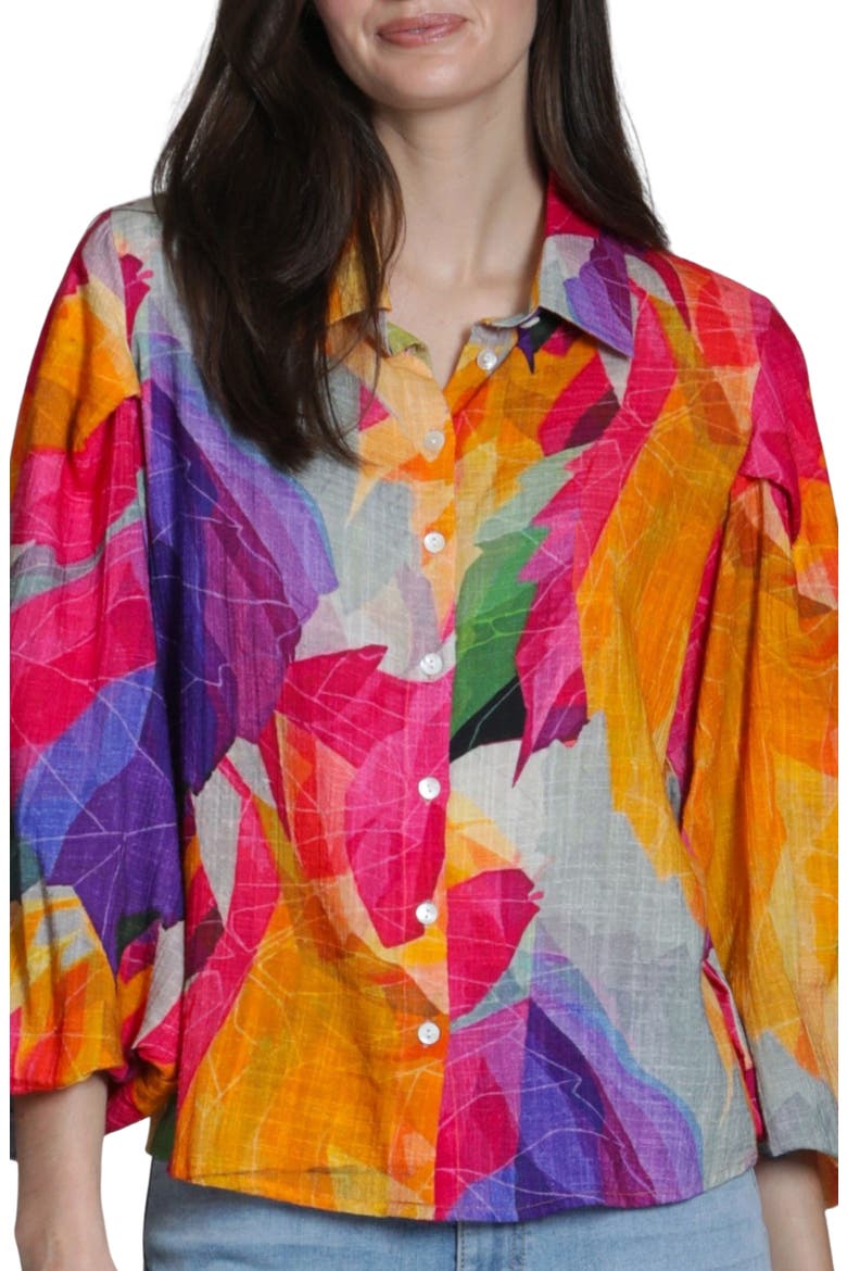 Printed Cotton Button-Up Shirt, Main, color, YELLOWPINK MULTI