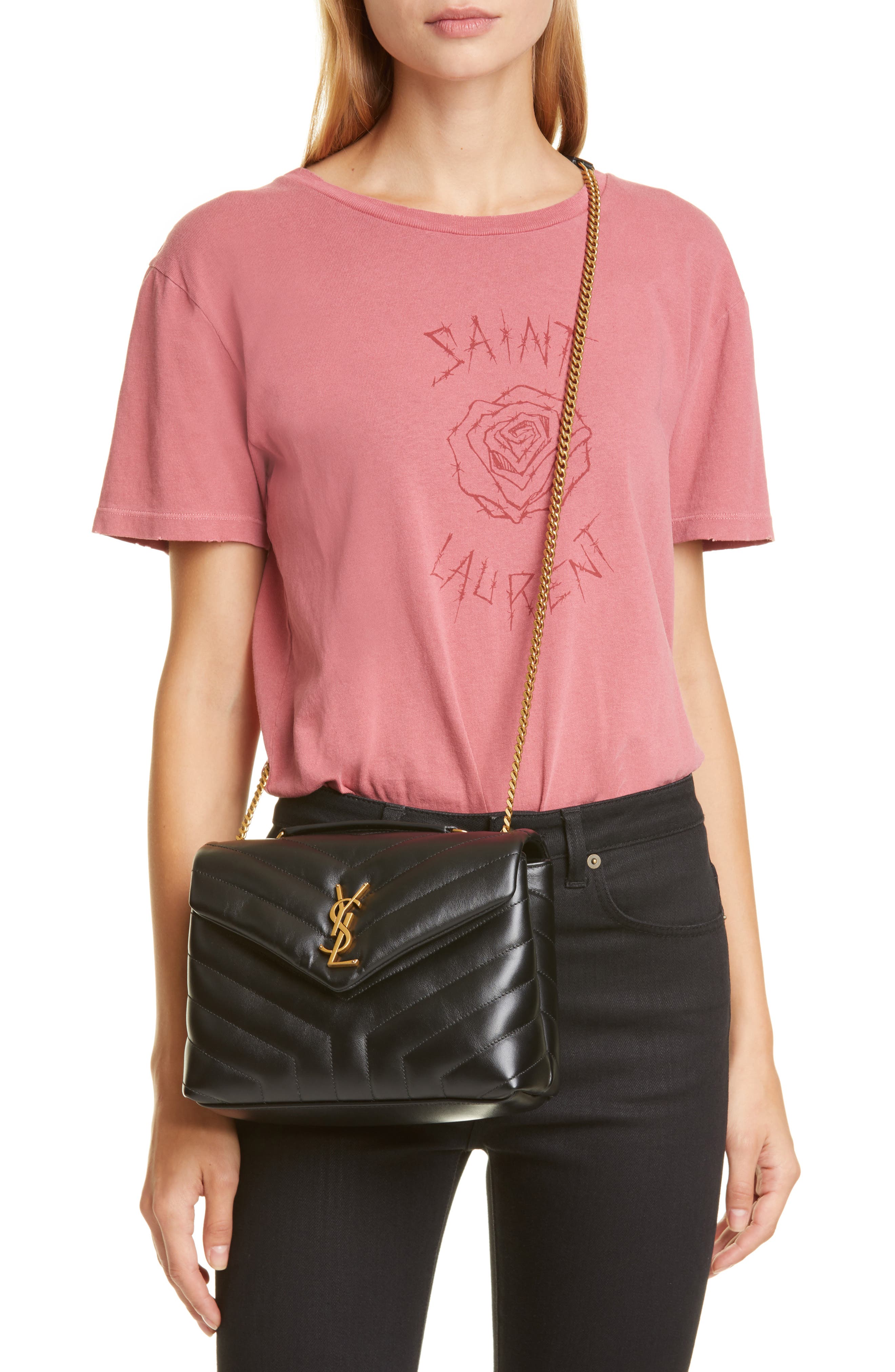 Small Loulou Chain Leather Shoulder Bag, Alternate, color, NOIR
