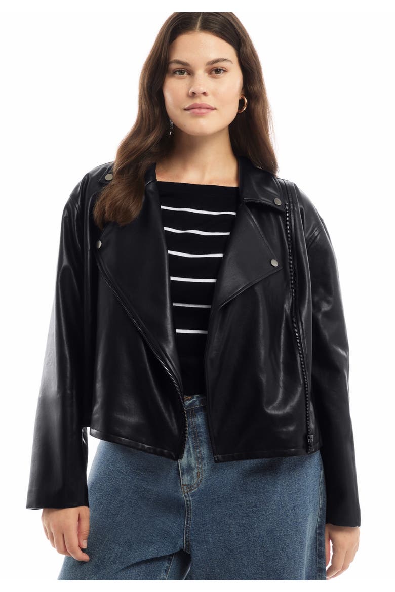 Cropped Faux Leather Moto Jacket, Alternate, color, BLACK ONYX