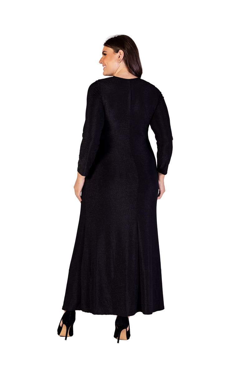24seven Comfort Apparel Long Sleeve Scoop Neck Shimmery Fabric Maxi Dress, Alternate, color, Black