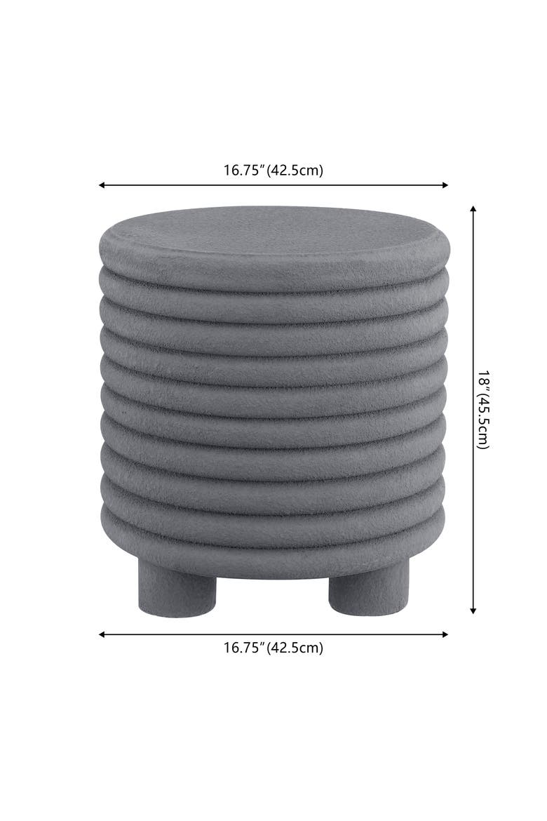 Evans Modern Ribbed Drum Polyresin Outdoor Accent Table and Garden Stool, Weather-Resistant Footed Patio Side Table, Alternate, color, Gray Frosted