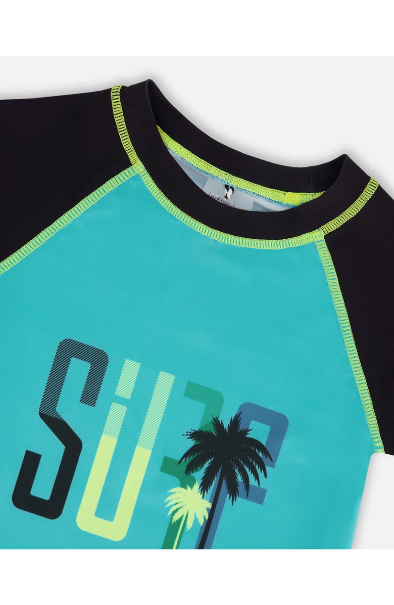 Deux par Deux Boy's Short Sleeve Rashguard Black And Turquoise, Alternate, color, Black And Turquoise