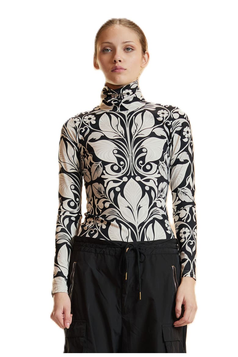 Turtle Neck Lycra Top, Main, color, Black/White