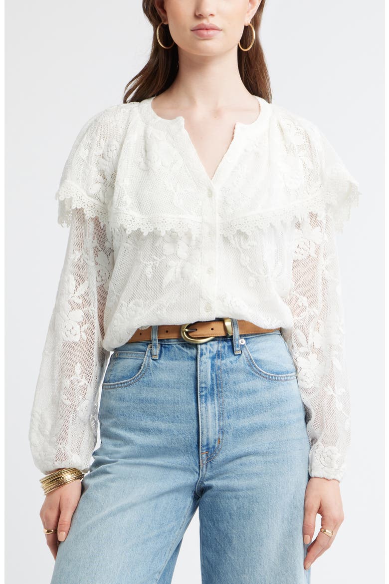 Lace Button-Up Shirt, Main, color, IVORY EGRET