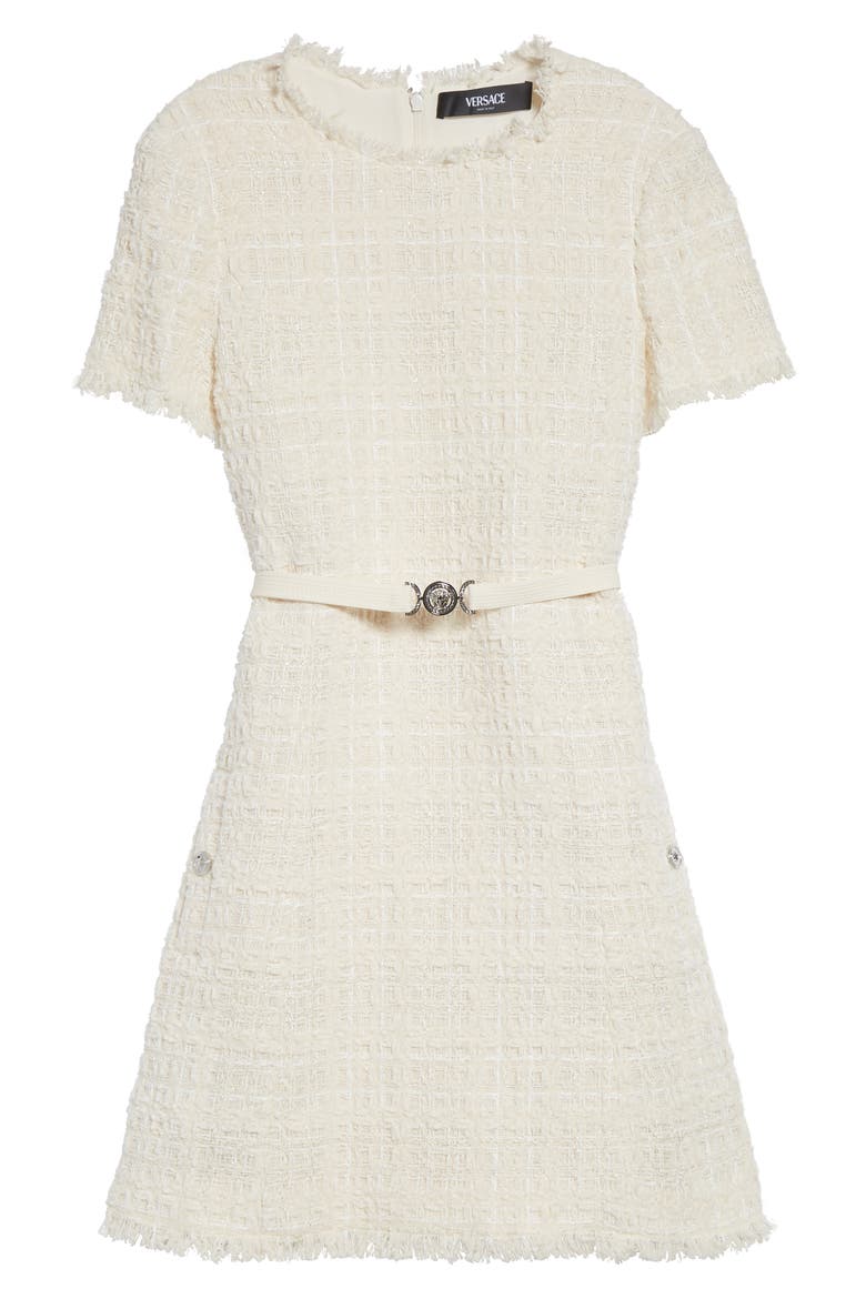 Medusa '95 Belted Metallic Tweed A-Line Dress, Alternate, color, WHITE