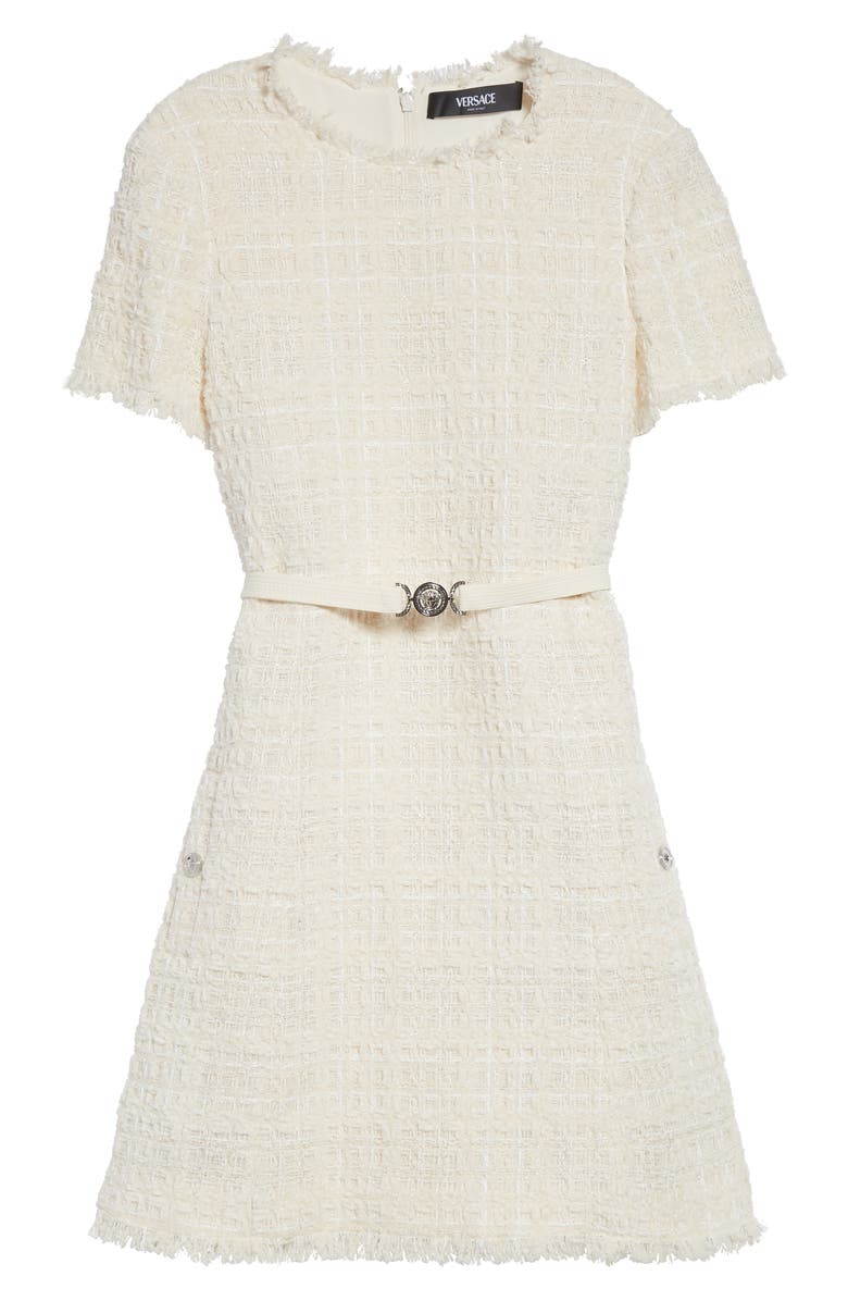 Versace Medusa '95 Belted Metallic Tweed A-Line Dress, Main, color, White