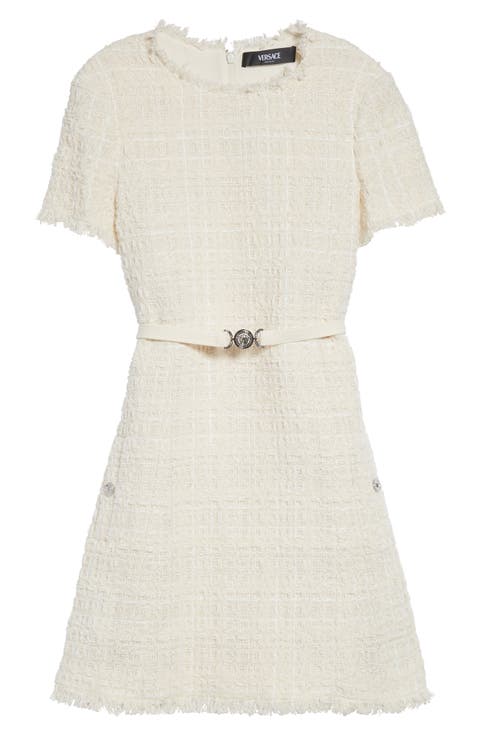 Medusa '95 Belted Metallic Tweed A-Line Dress