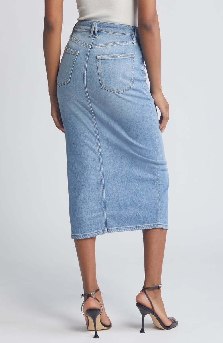Good American Slit Front Denim Midi Skirt, Alternate, color, Blue598