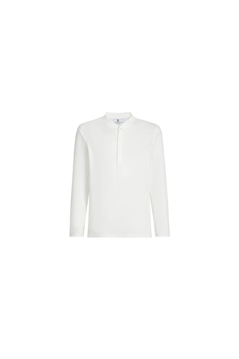 Linen and cotton jersey long sleeve T-shirt with Henley collar, Alternate, color, Off-White