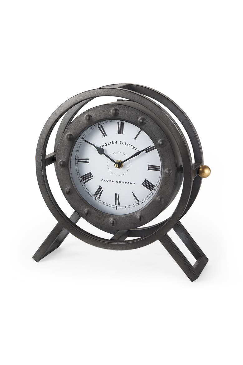 Gaston Metal Circular Table Clock, Main, color, Gray