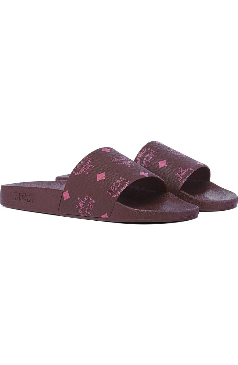 MCM Women's Monogram Print Rubber Slides, Main, color, Cinnamon