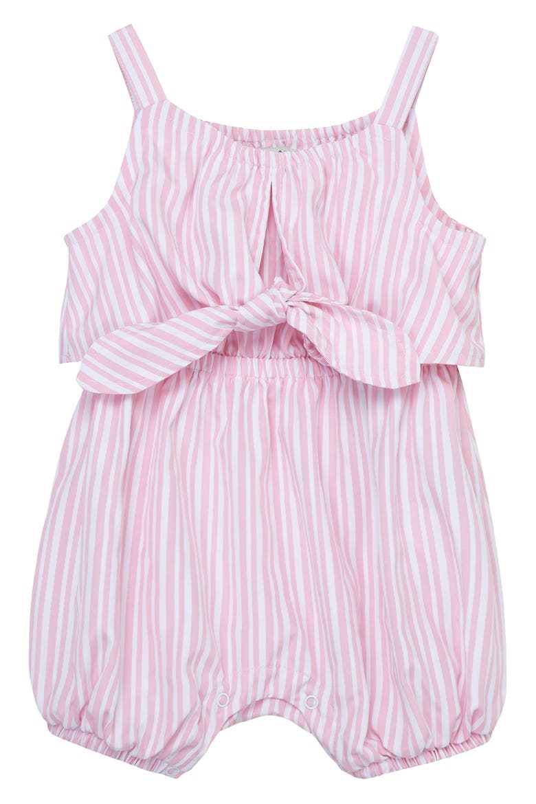 Stripe Tie Front Bubble Romper, Main, color, LIGHT PINK