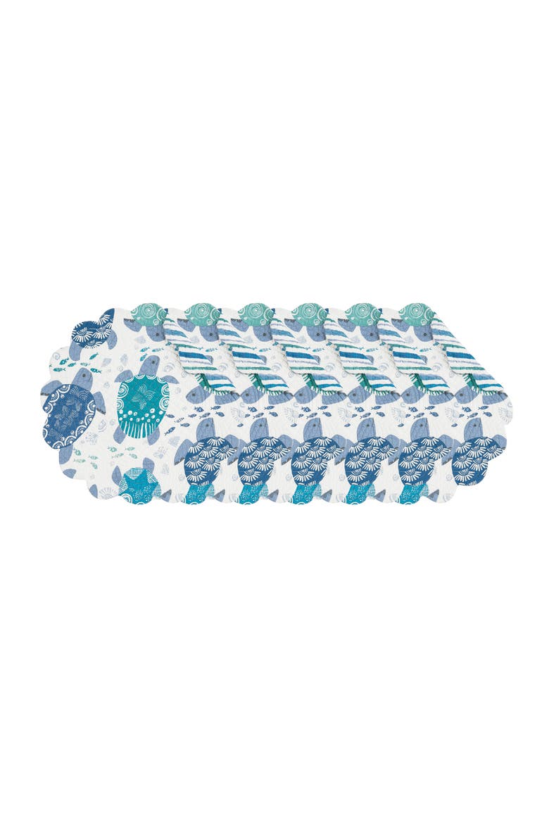 Turtle Bay Round Quilted Cotton Placemats Set of 6, 17", Alternate, color, Blue