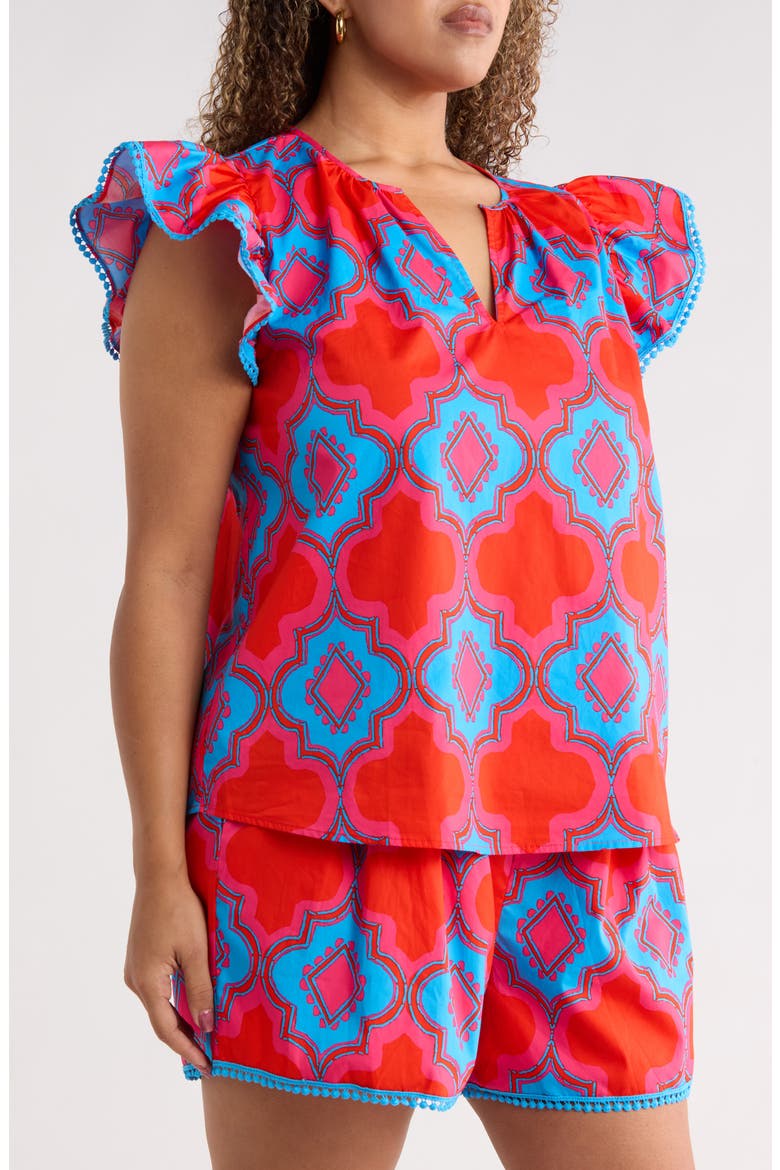 Devant Carya Ruffle Cotton Top, Alternate, color, RED BLUE