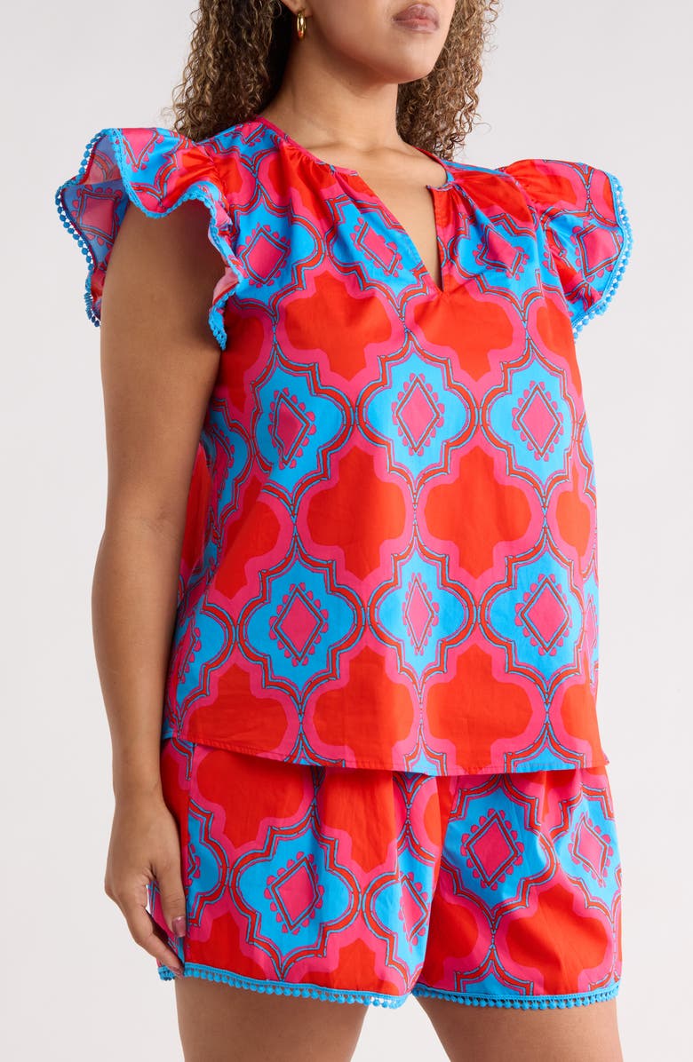 SUGARLIPS Devant Carya Ruffle Cotton Top, Alternate, color, Red Blue