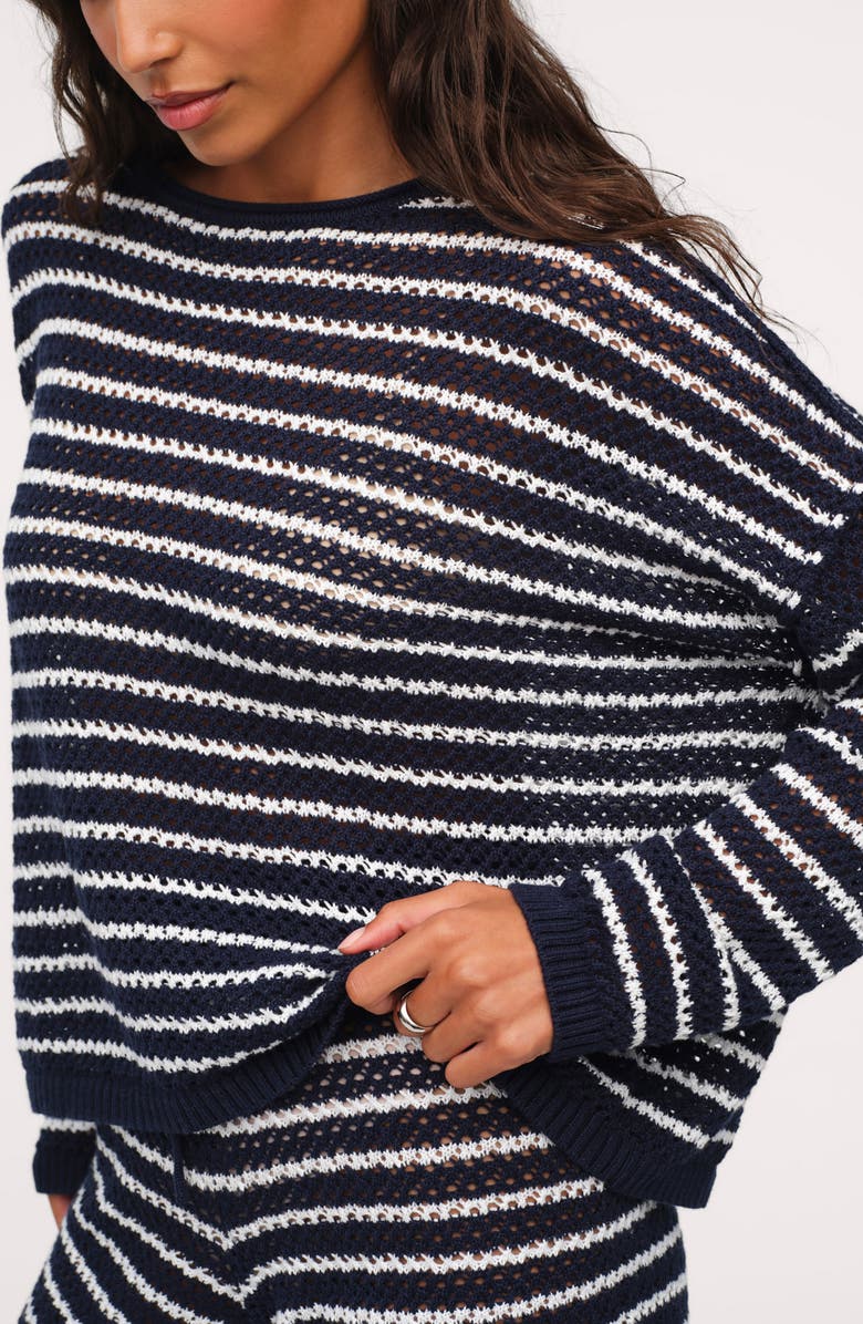 nuuds Stripe Crochet Sweater, Alternate, color, Dark Navy Stripe