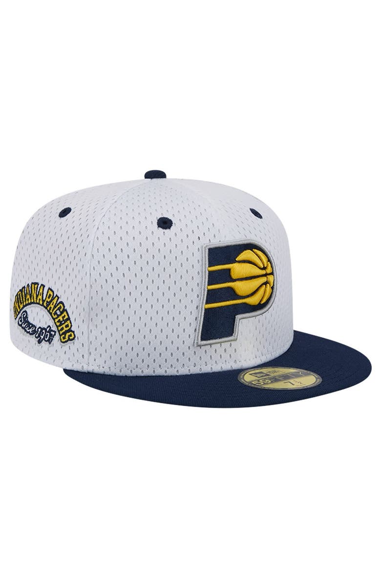 New Era Men's New Era White/Navy Indiana Pacers Throwback 2Tone 59FIFTY Fitted Hat, Main, color,