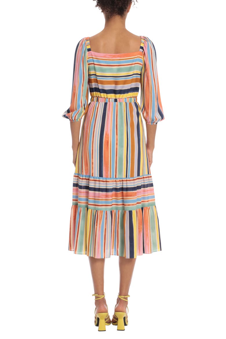 Stripe Tiered Dress, Alternate, color, BUTTERCREAM/ ANTIQUE ROSE