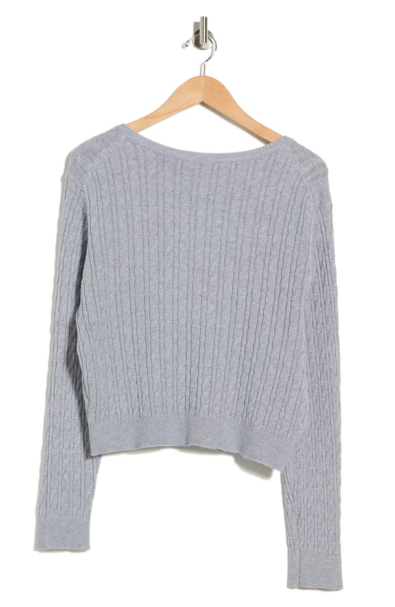 RAIN AND ROSE Bow Embroidered Cable Knit Cardigan, Alternate, color, Grey