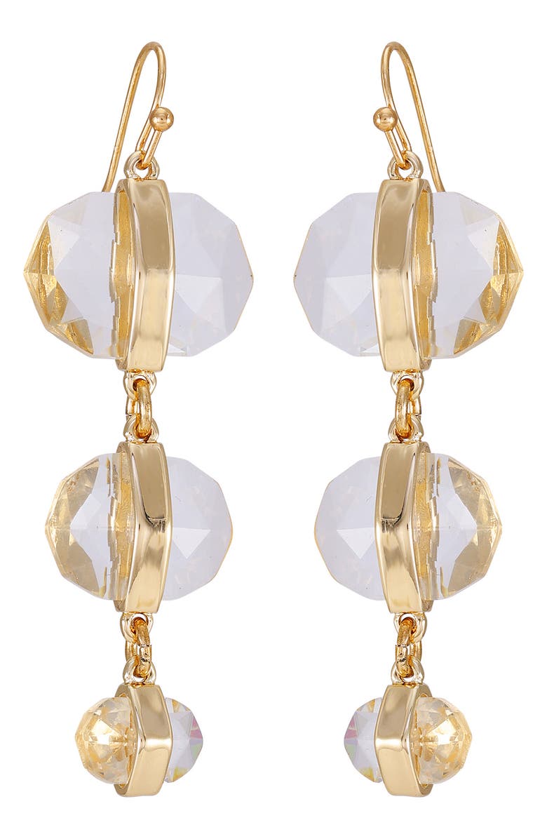 Vince Camuto Clearly Disco Crystal Triple Drop Earrings, Main, color, Gold Tone