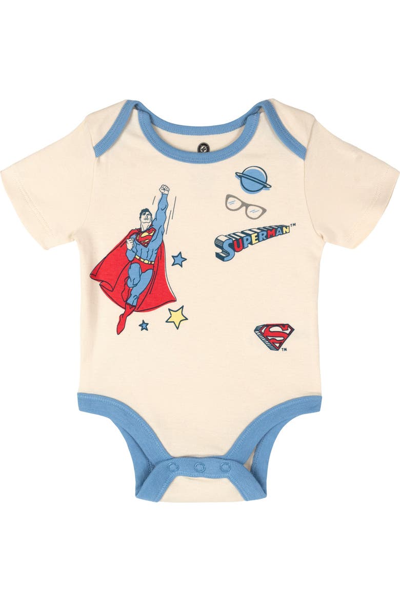 Justice League 3-Pack Short Sleeve Bodysuits, Alternate, color, Superman Blue Ivory