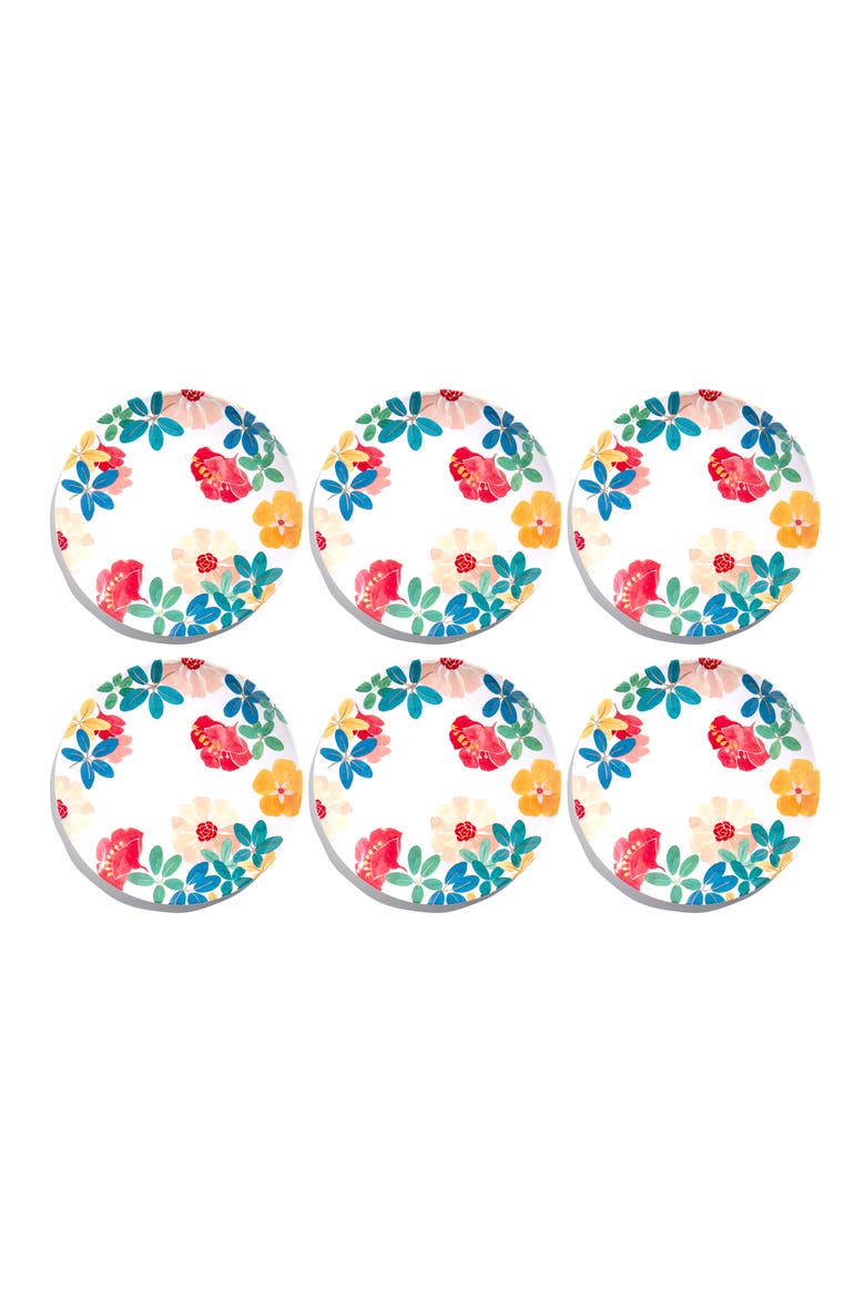 Audrey Floral Set of Six Melamine Dinner Plates, Main, color, MULTI