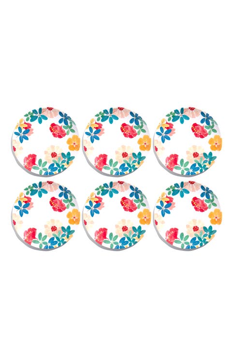 Audrey Floral Set of Six Melamine Dinner Plates