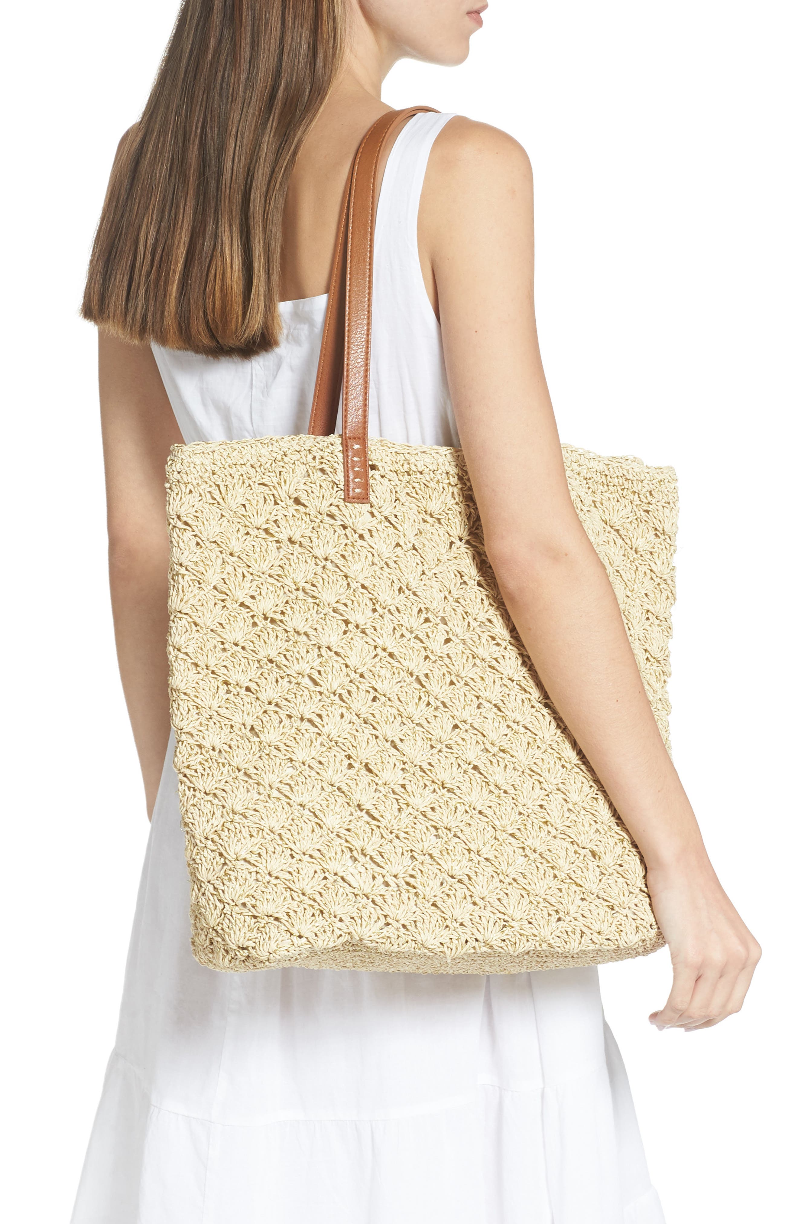 Barnet Metallic Straw Packable Woven Tote, Alternate, color, NATURAL
