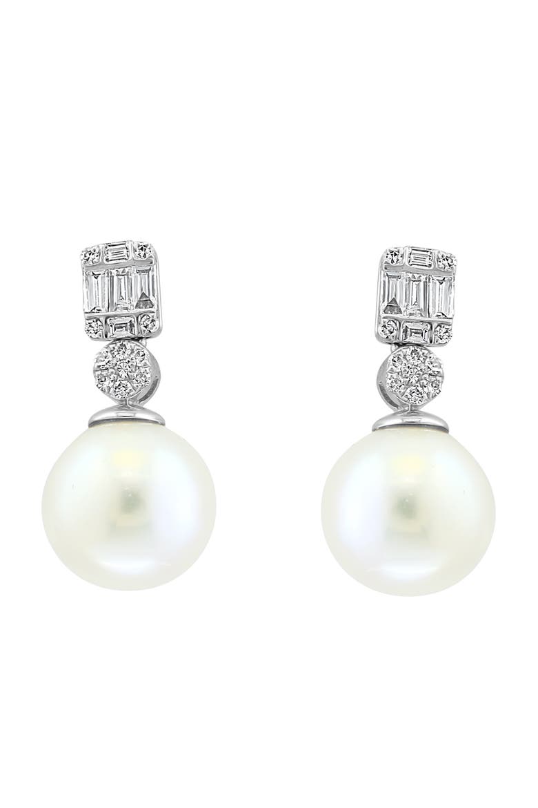 14K White Gold Fresh Water Pearl  & Diamond Drop Earrings, Main, color, 14K Gold