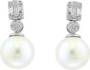 EFFY 14K White Gold Fresh Water Pearl & Diamond Drop Earrings