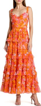 Mac Duggal Sleeveless Floral Ruffle A-Line Maxi Dress